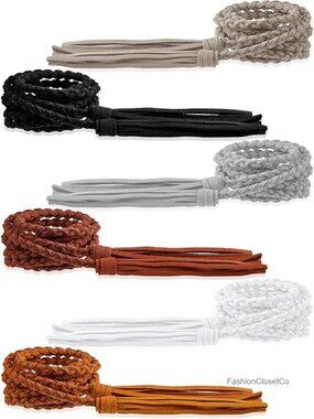 6 Pcs Rope Belts Fringe Waist Belt Braided Woven Tassels PU Leather Skinny Tie